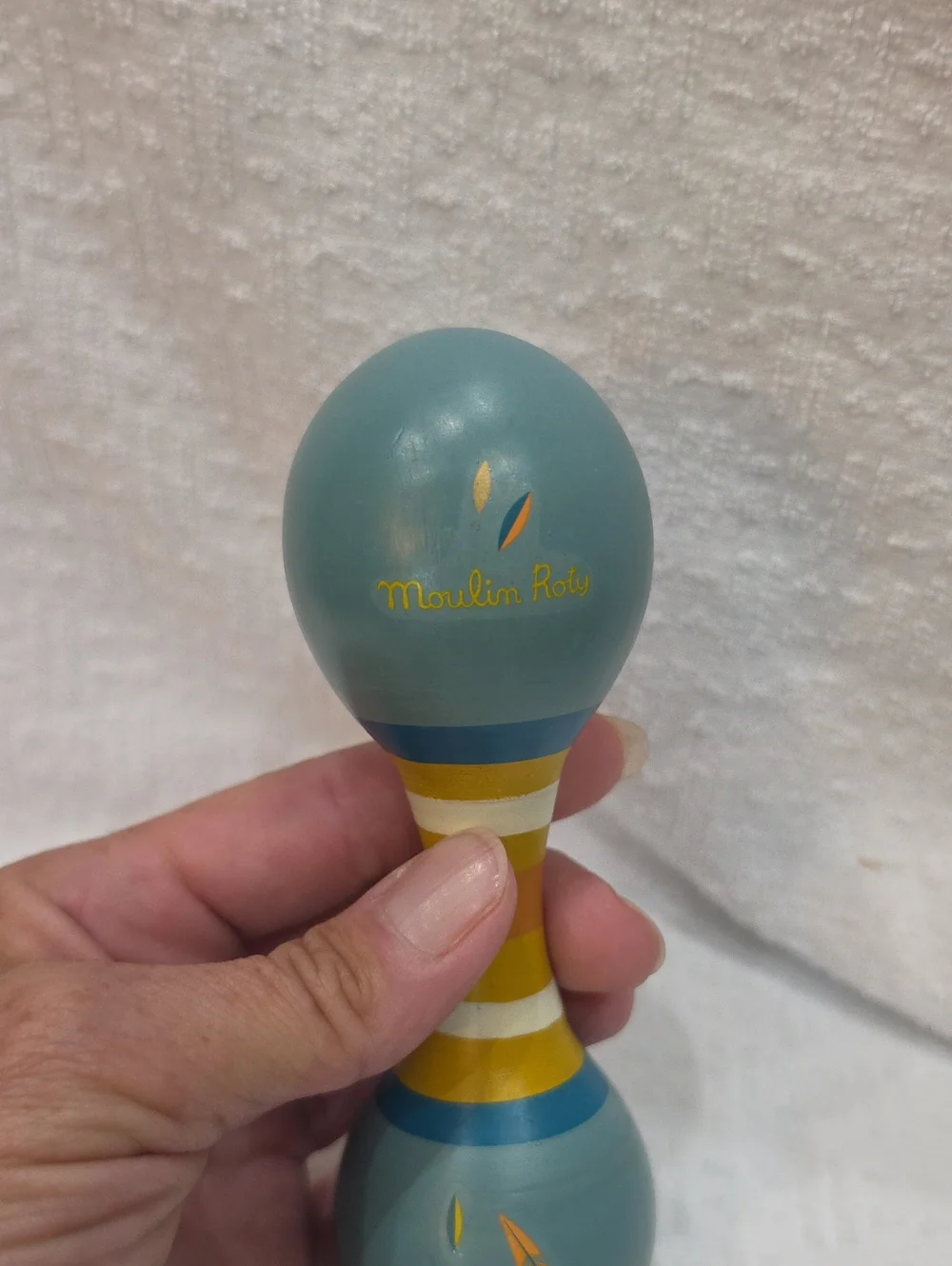 ☆ Moulin Roty - Le Voyage D'olga Blue Double Maracas Wooden Baby Rattle ☆